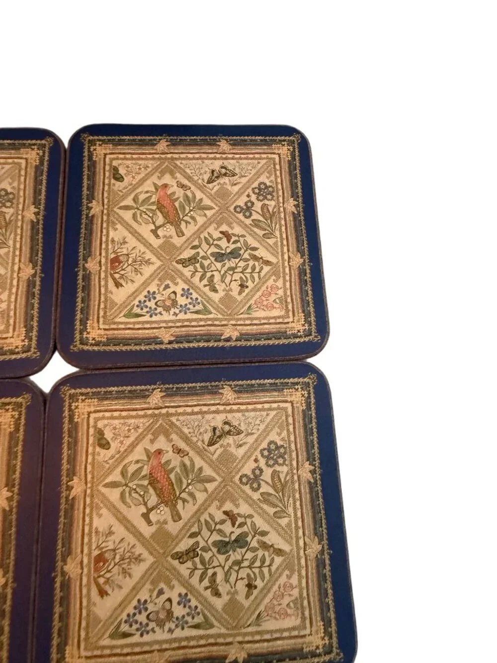 Pimentel Navy Gold Tapestry Bird Coasters Set of 6 Boxed Housewarming Women's